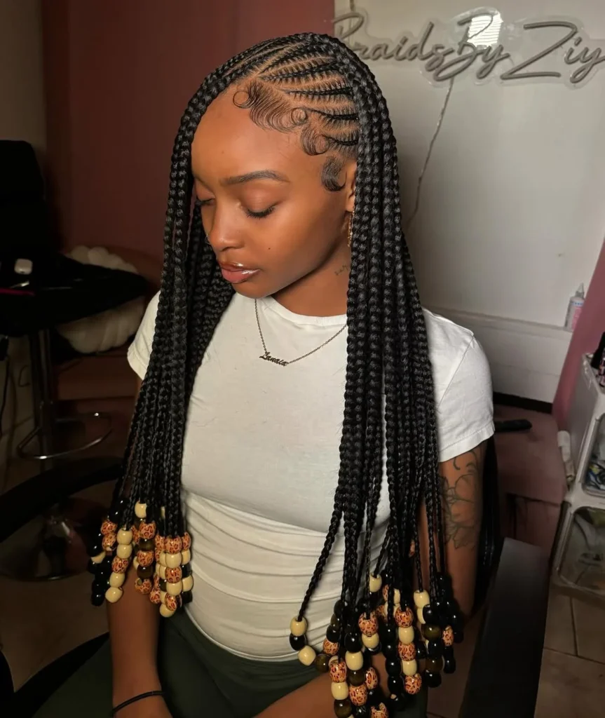 Long Tribal Box Braids with Beaded Ends