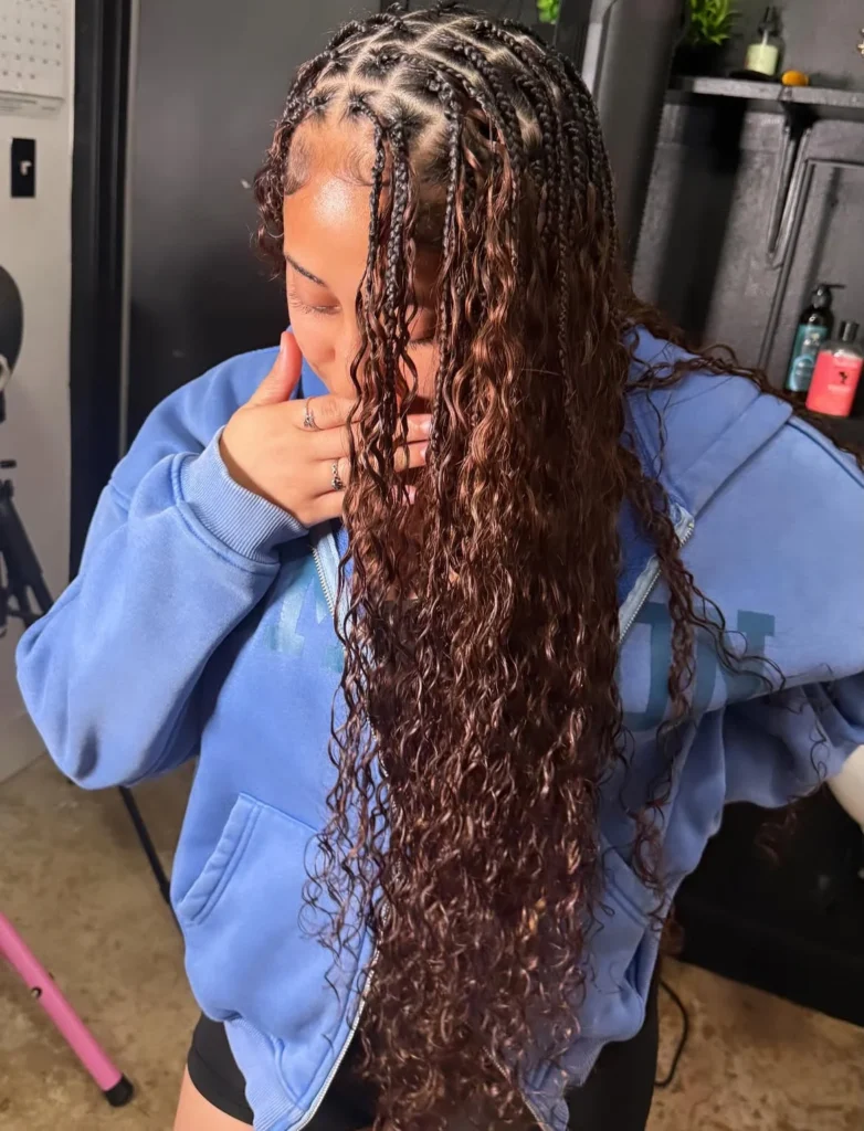 Long Burmese Curly Tribal Braids with Wet-Look Texture 