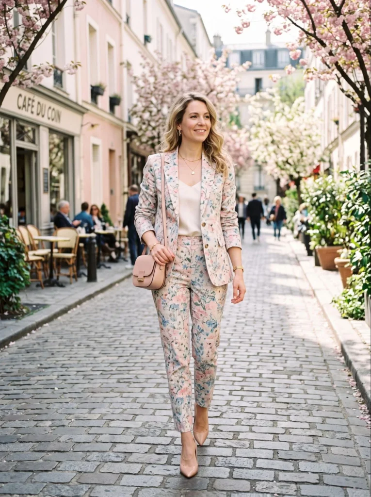 Pastel Floral Pants with a Matching Blazer