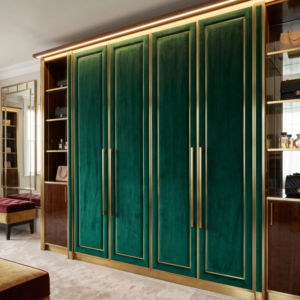 Luxury Wardrobe With Velvet Upholstered Panels