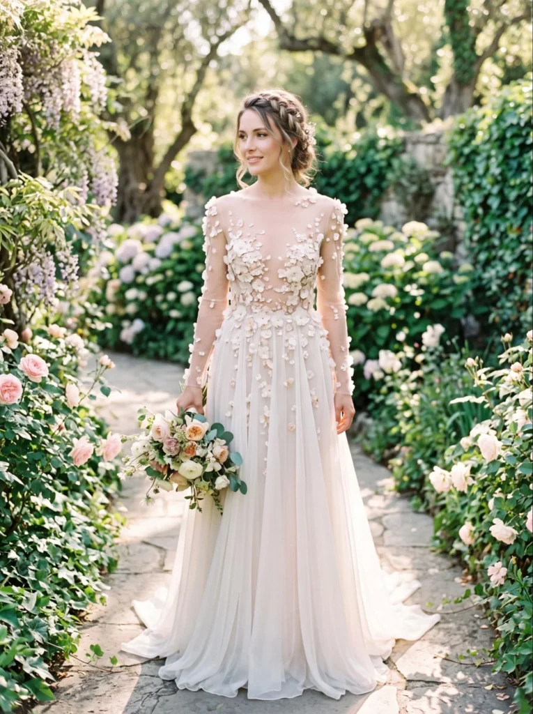  Sheer Bodice With 3D Floral Details