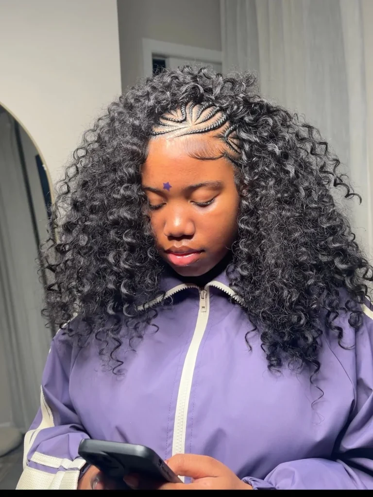Black Burmese Curly Braids with Tribal Parting 
