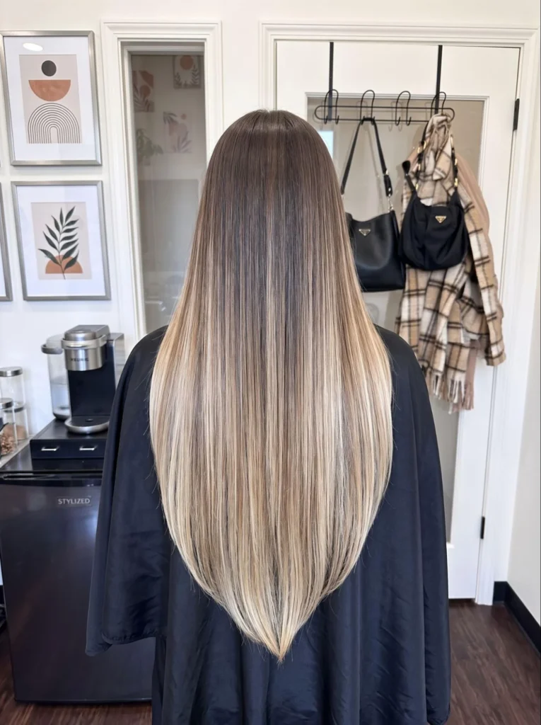  Sleek V-Cut Layers with Sunkissed Balayage 