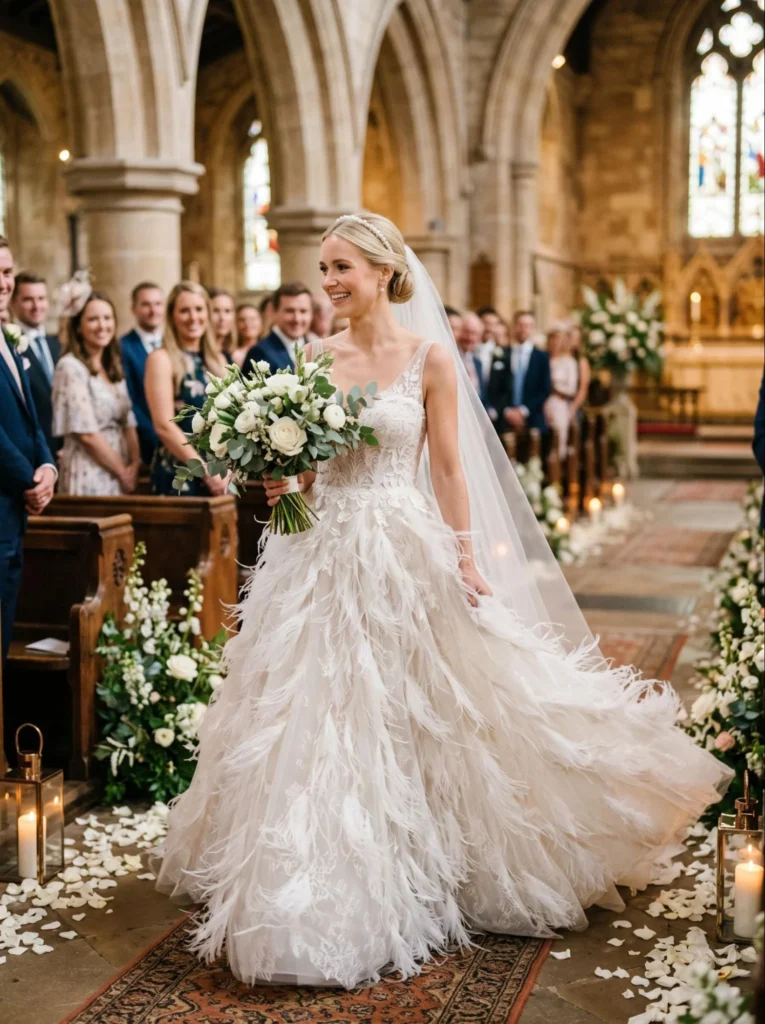 Romantic Ball Gown With Feather or Fringe Details
