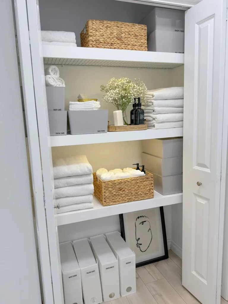  Bright & Airy Linen Closet with Bin Labels 