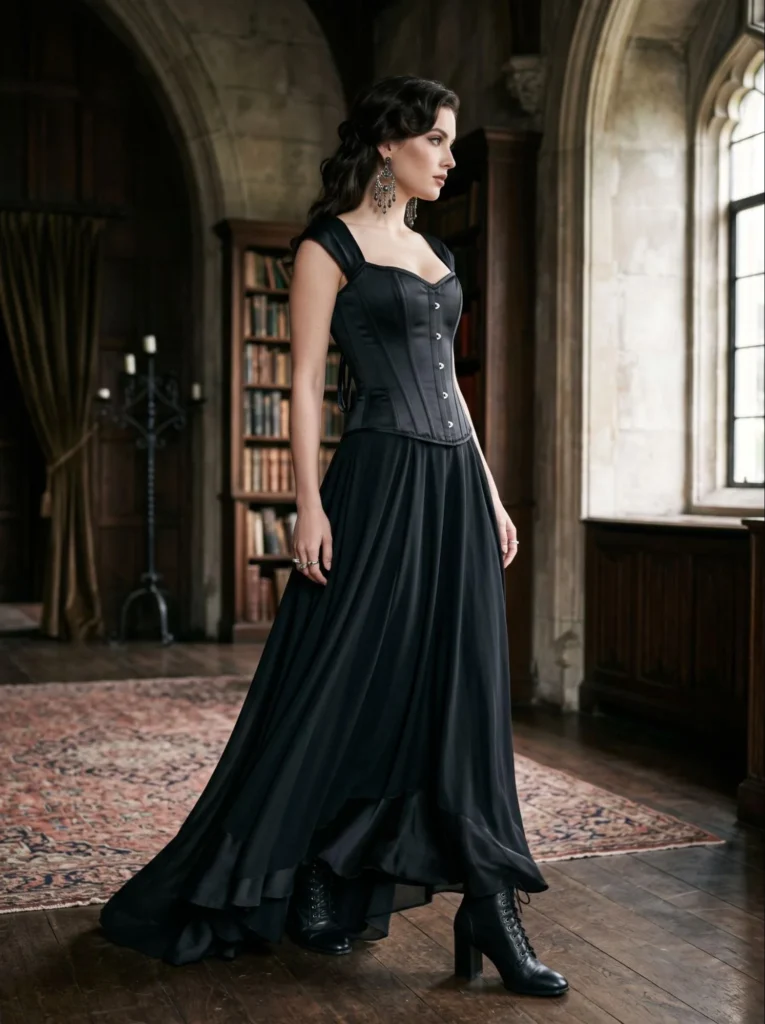Black Corset Top With a Long Skirt