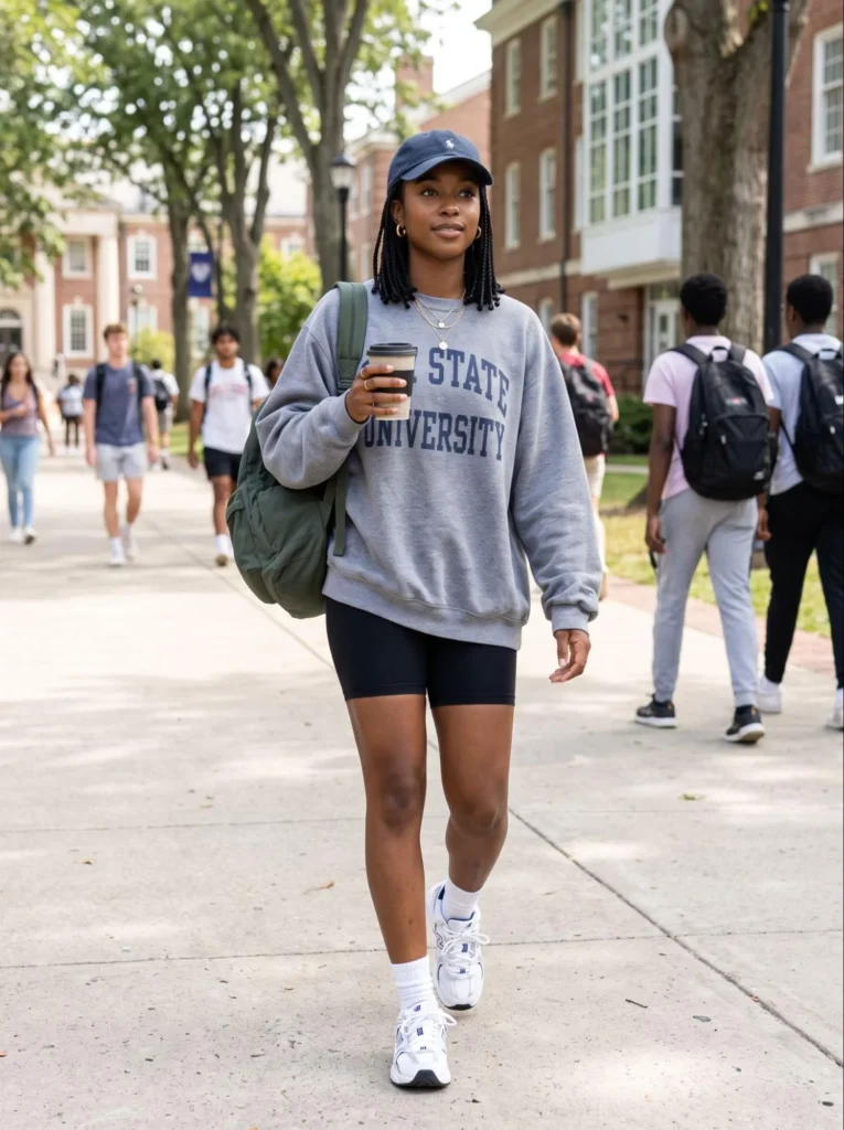 Biker Shorts With Oversized Sweatshirt