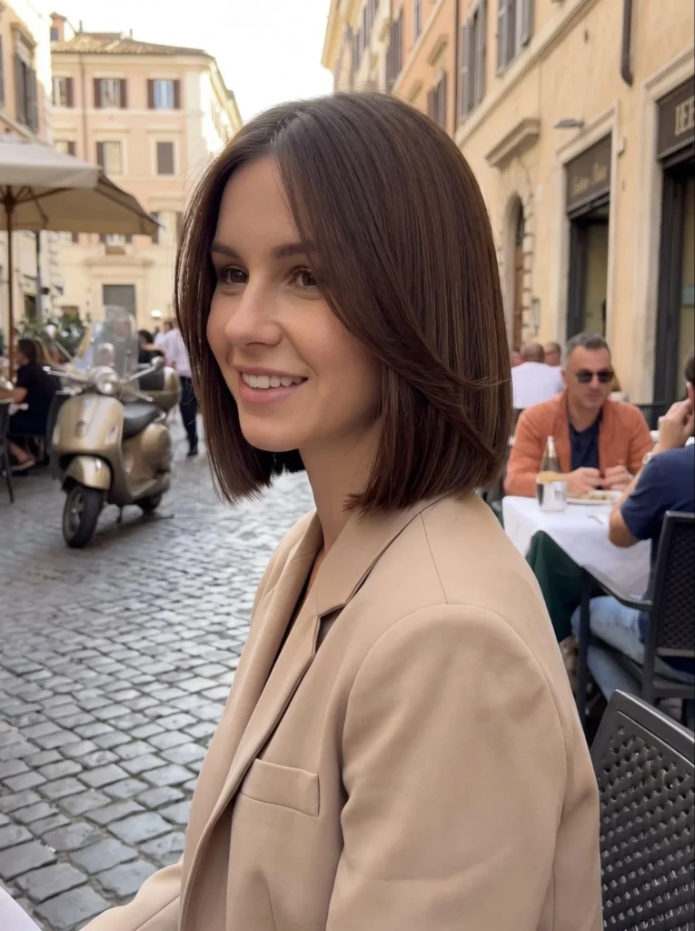 Straight Italian Bob With Curtain Flip Ends