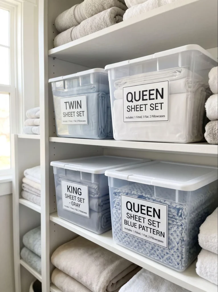 Labeled Bins for Bed Sheets