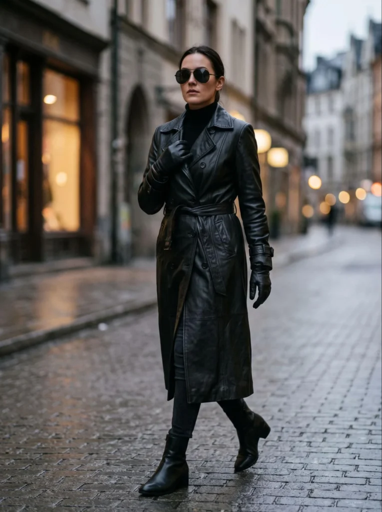  Leather Trench Coat With Gloves