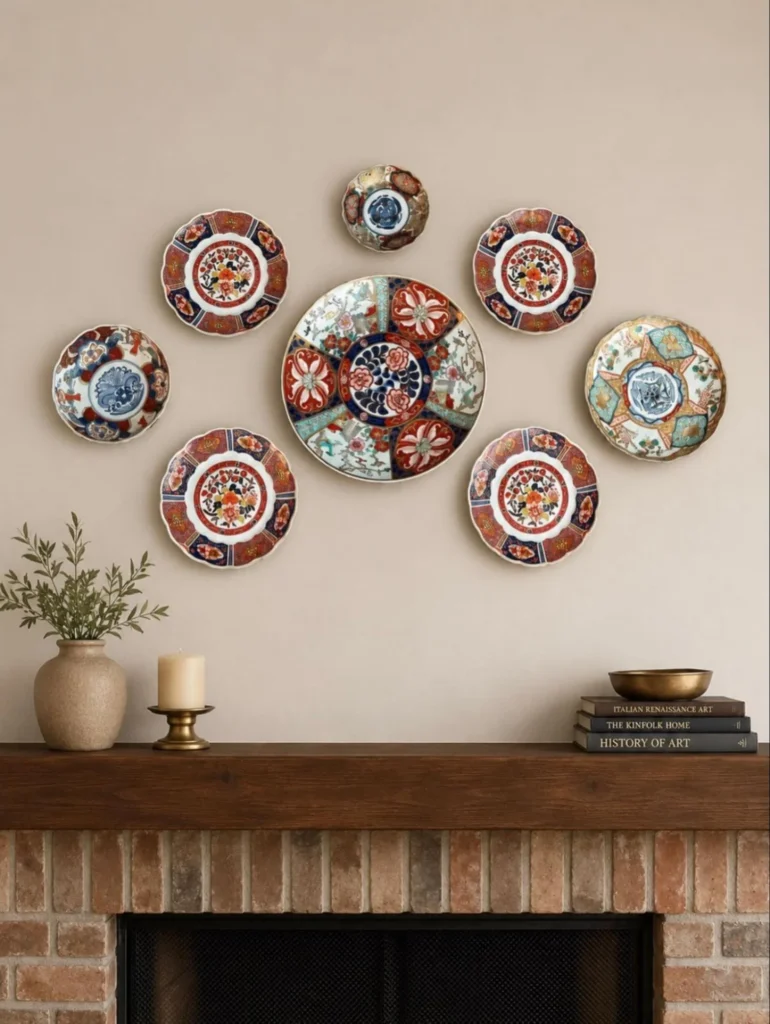 Imari-Style Plate Wall Above the Mantel