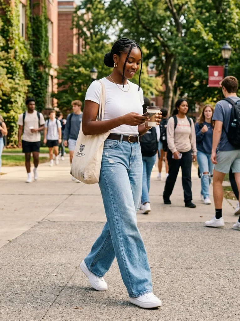 White Tee With Wide-Leg Jeans