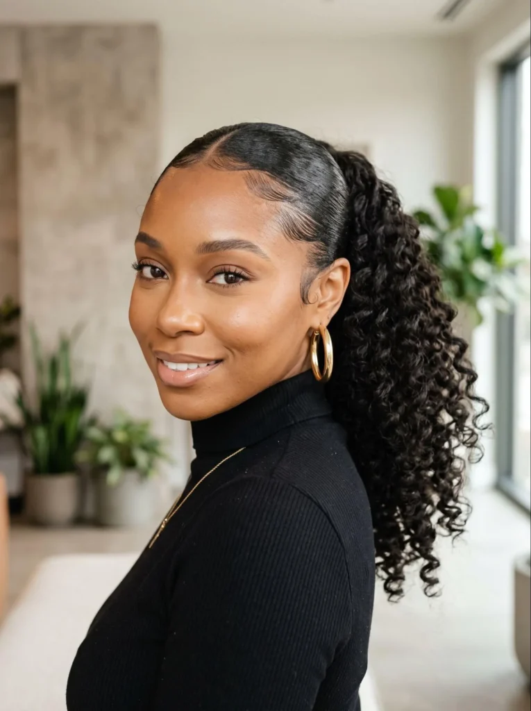 Burmese Curly Ponytail With Sleek Edges