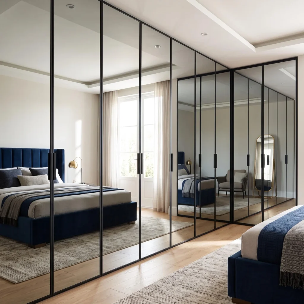 Floor‑To‑Ceiling Wardrobe With Mirrored Panels