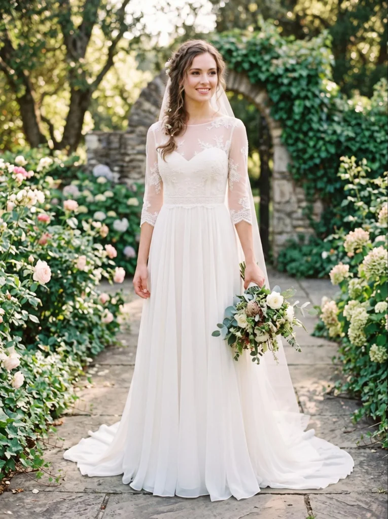 Empire Waist Dress With Sheer Bodice