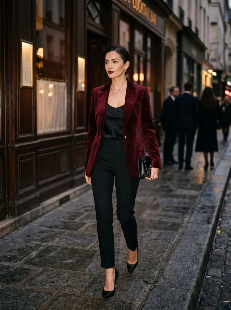  Velvet Blazer With Black Trousers