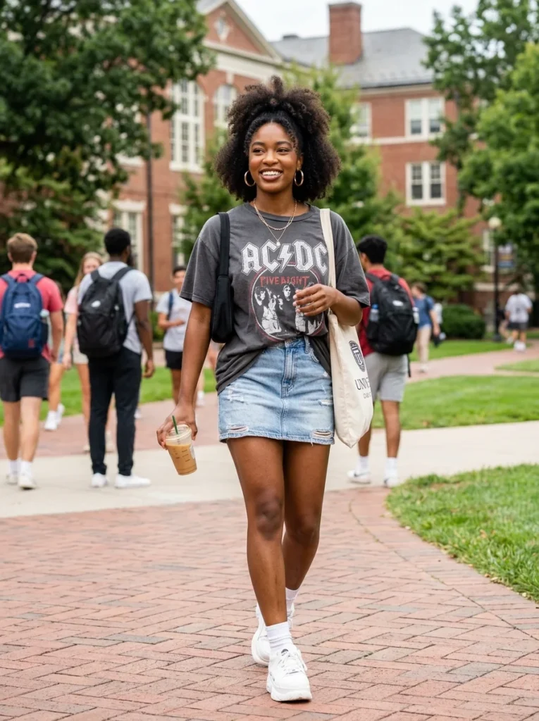Denim Mini Skirt With Graphic Tee