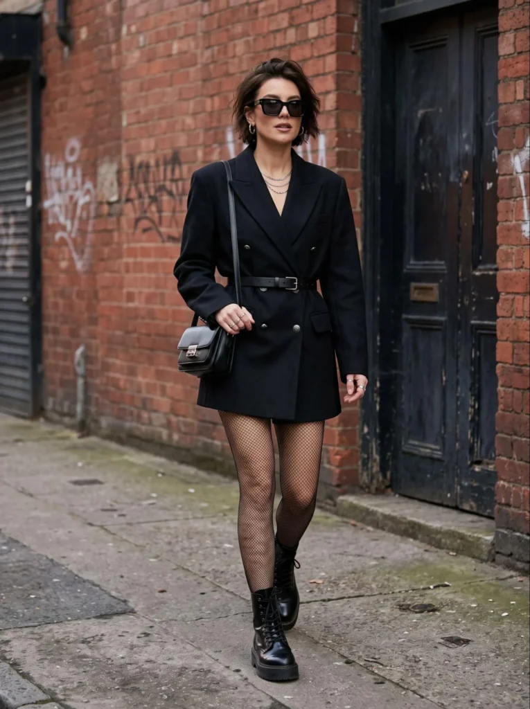 Oversized Blazer With Fishnet Tights