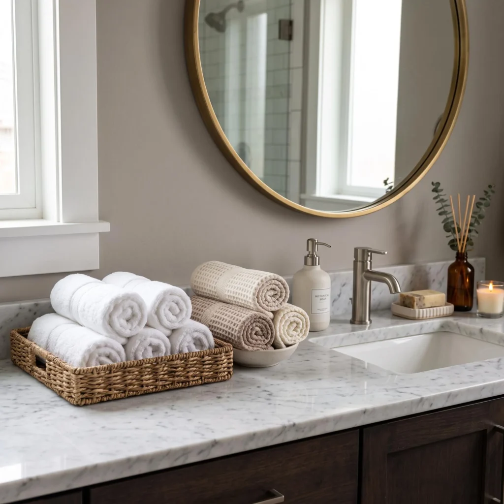 Keep Towels Rolled on the Counter