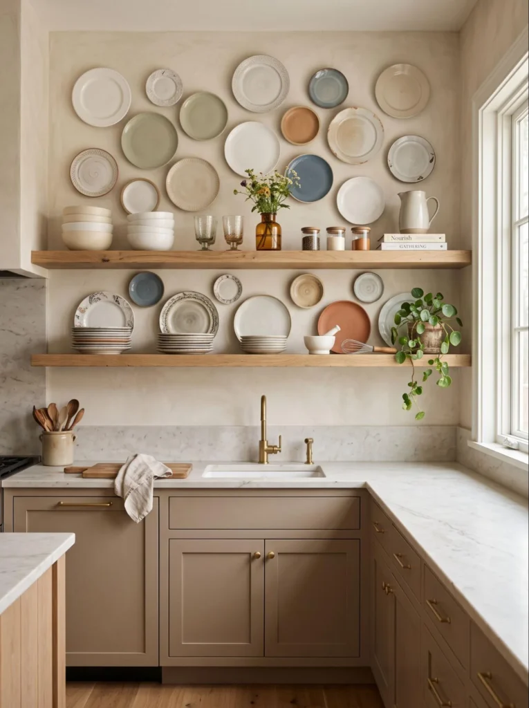 Plate Wall Behind Open Shelving