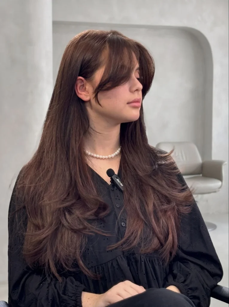 Long Layers with Wispy Curtain Bangs 