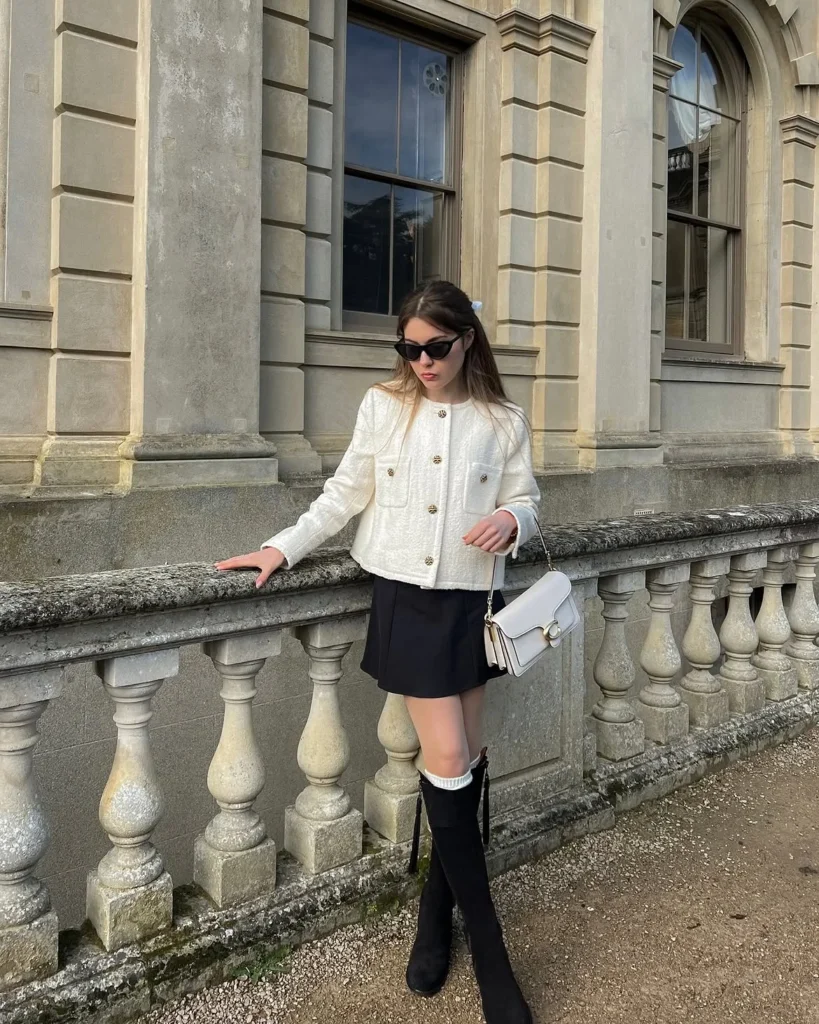 Cream Tweed & Black Mini – Southern Preppy Summer Look
