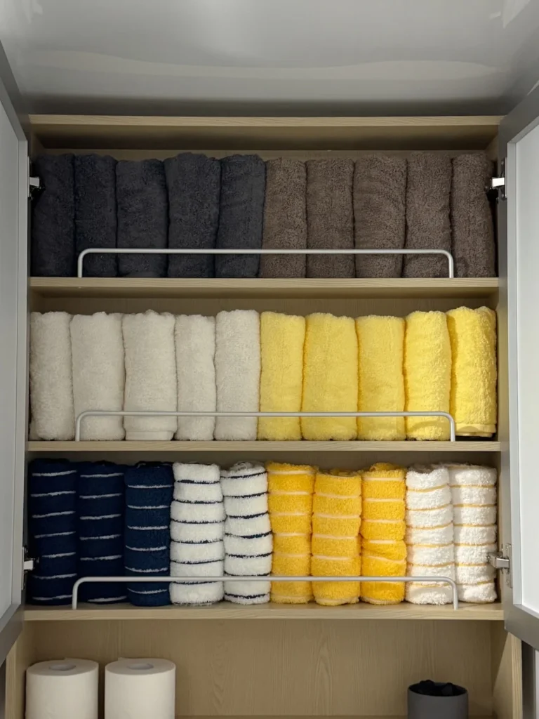 Color-Coded Rolled Towel Storage 