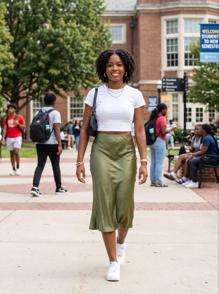  Satin Skirt With Cropped Tee