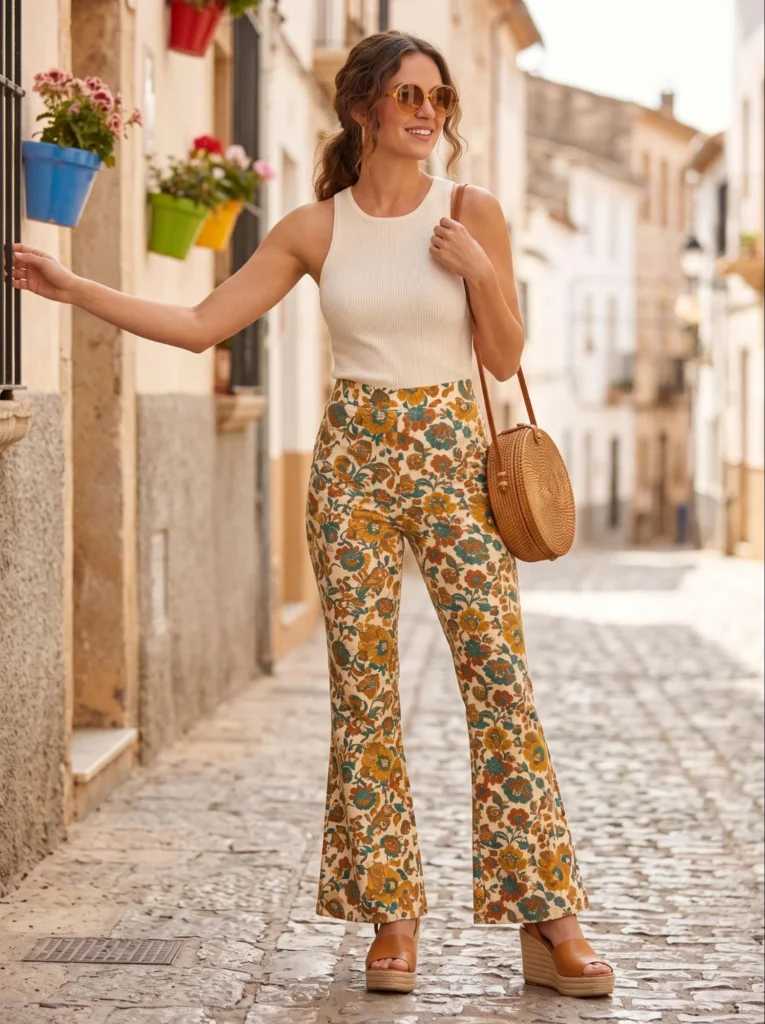 Flared Floral Pants with a Fitted Tank