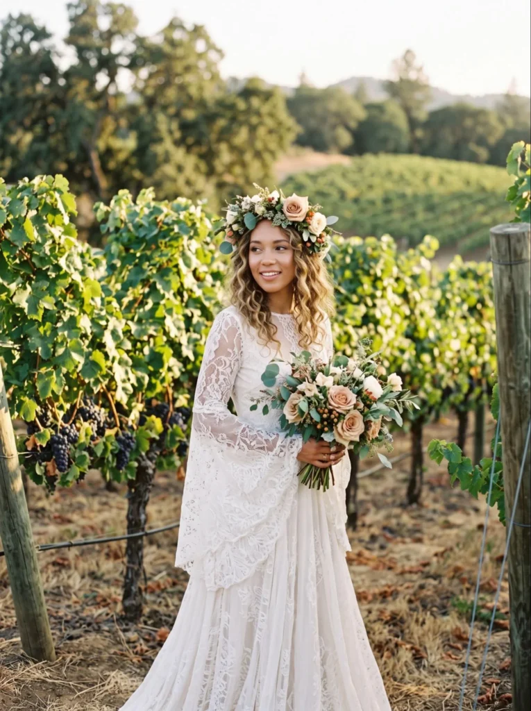Boho Lace Gown with Bell Sleeves