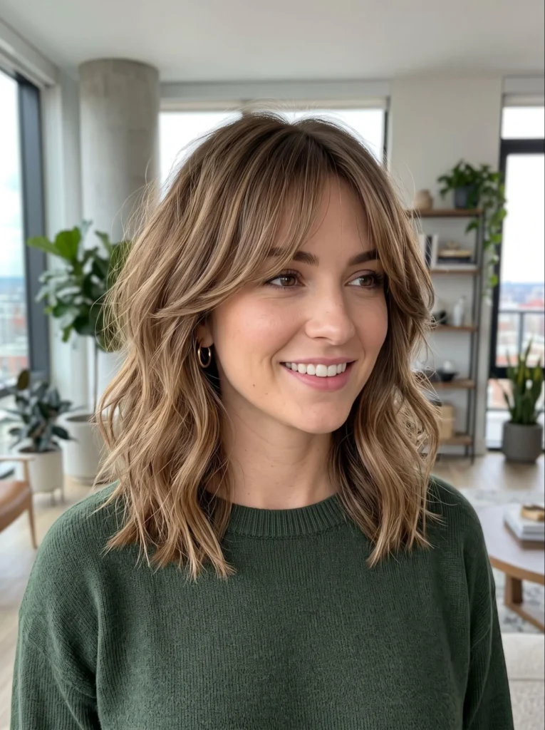 Textured Lob With Curtain Bangs