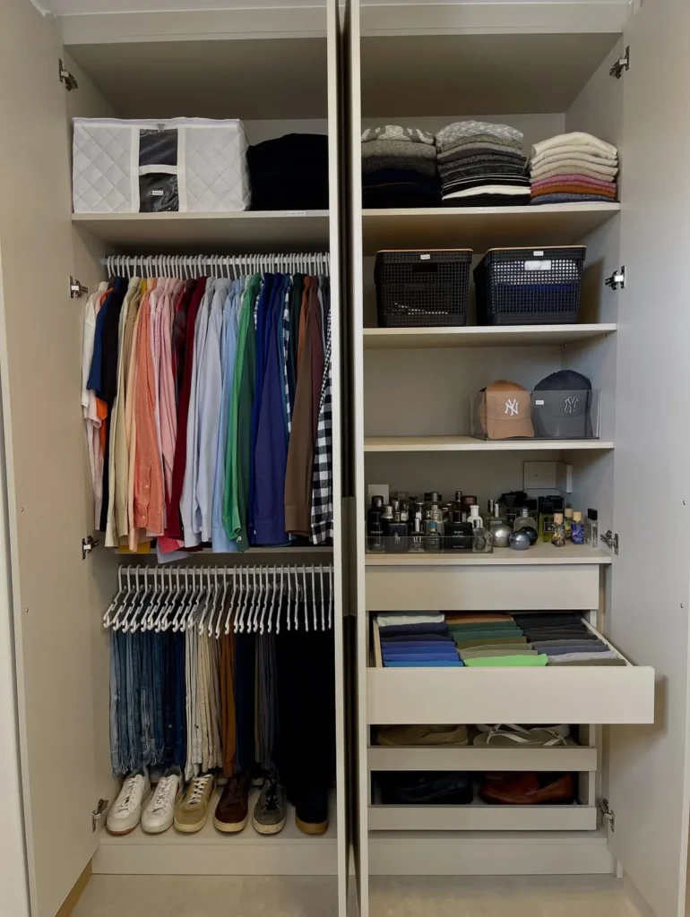 Organized His & Hers Wardrobe Closet 