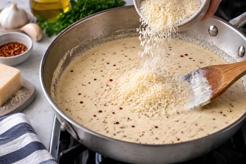 Add the Cheese Reduce the heat to low. 