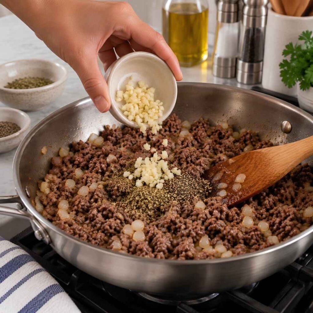 Add the Garlic and Seasoning. Stir in the garlic, Italian seasoning,