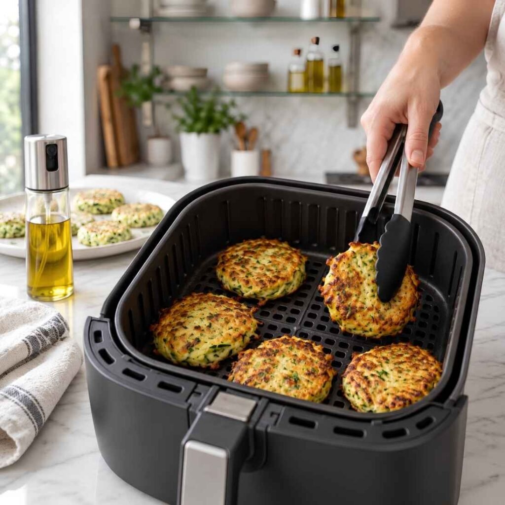 Air Fry the Fritters
Preheat the air fryer to 375°F (190°C).