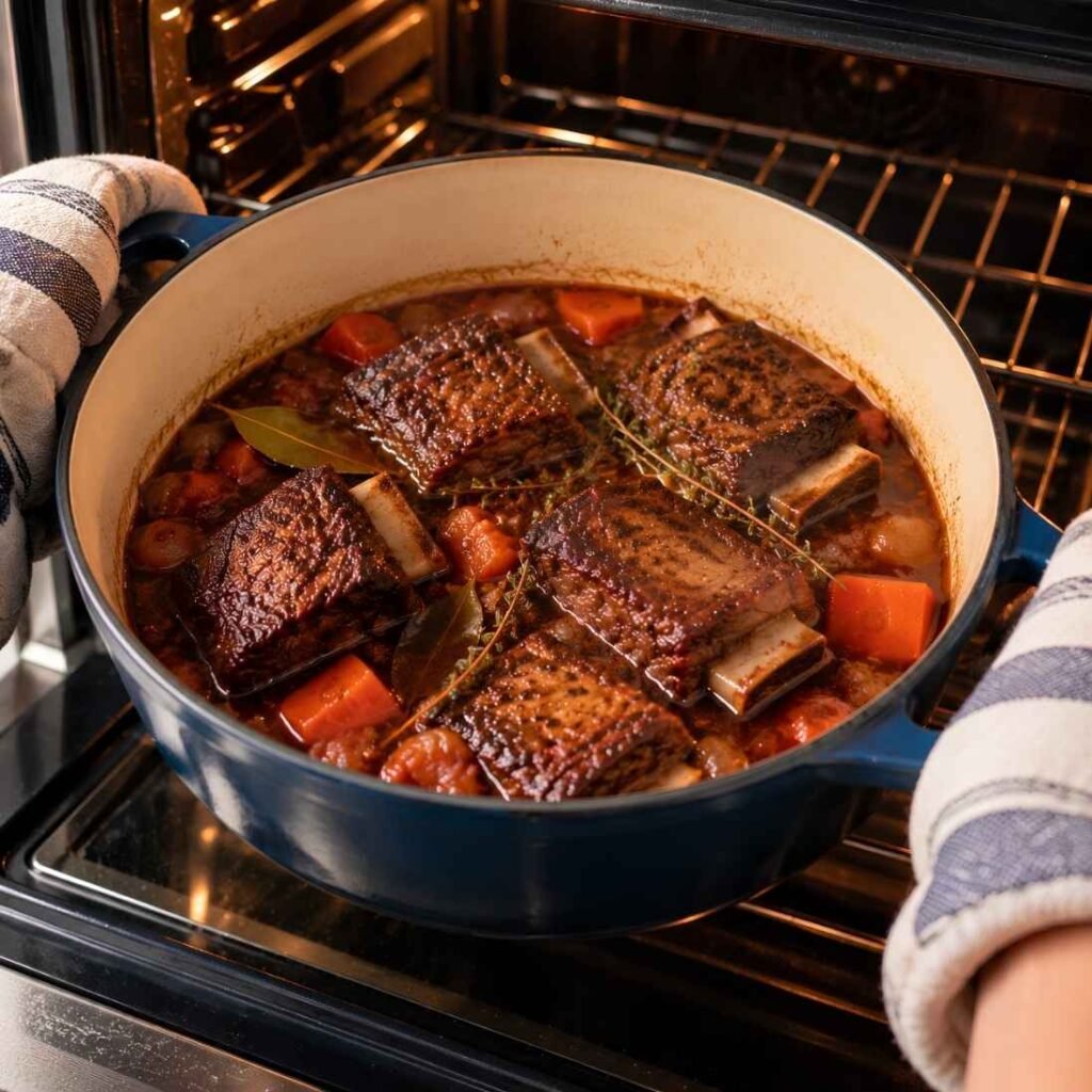 Bake Until TenderBake at 325°F (165°C) for 2 1/2 to 3 hours, or until the meat is fork-tender and pulls away easily from the bone.