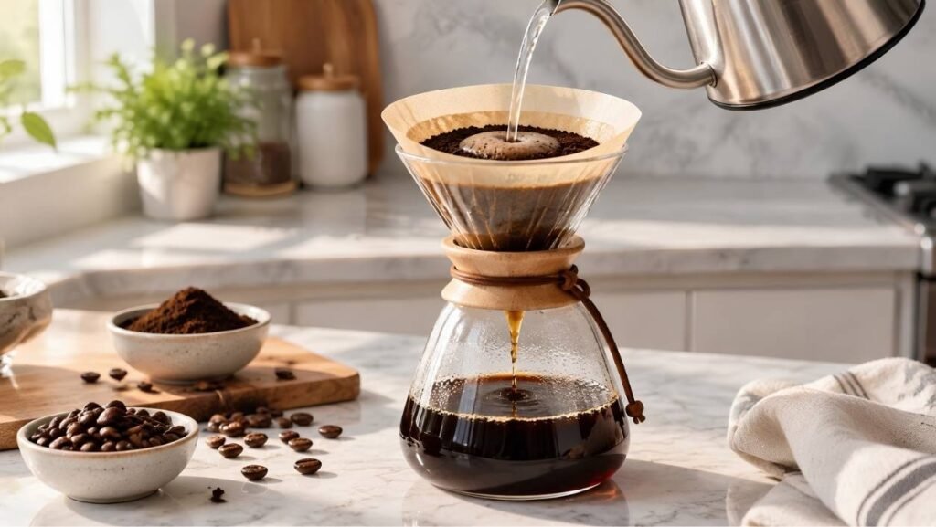 Brew the Coffee Strong
Brew 2 cups of coffee at double strength, about 2 tablespoons of grounds per 6 ounces of water.