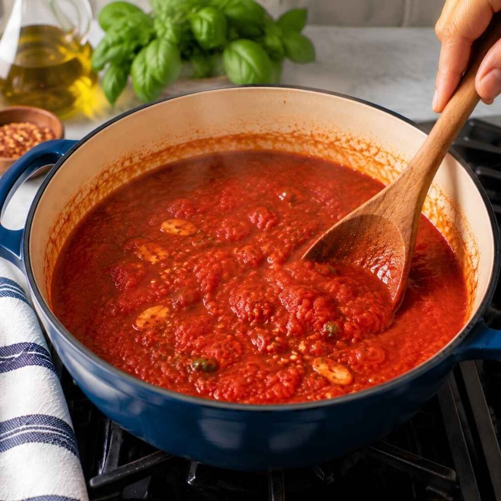 Check the Consistency
The sauce is ready when a spoon dragged across the bottom