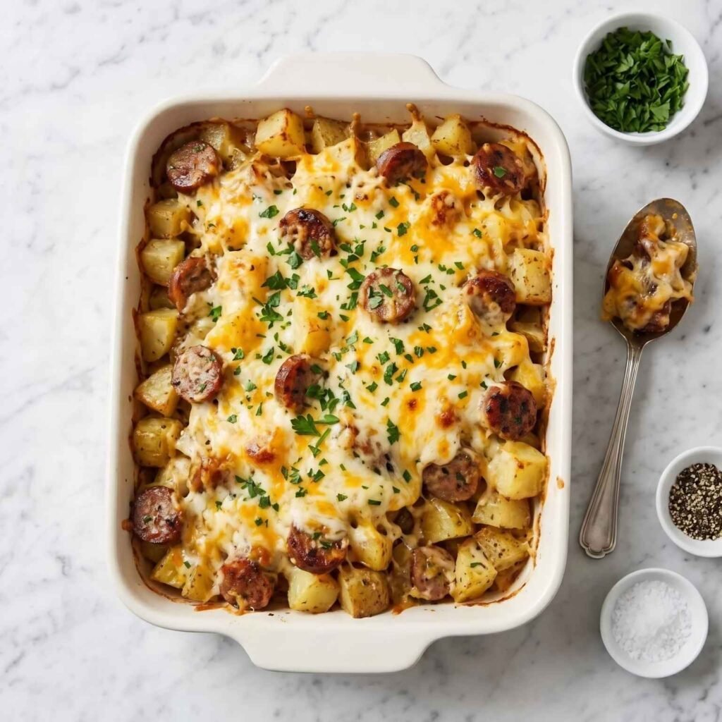 Garnish and Serve
Scatter the chopped chives or parsley over the top and serve straight from the pan while the cheese is still stretchy
