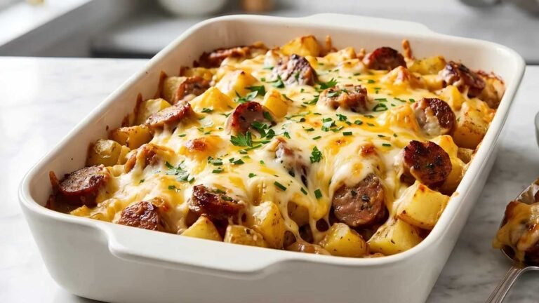 Cheesy Sausage Potato Recipe This cheesy sausage potato bake is what I make when the fridge is nearly empty and nobody has the patience for a real recipe.