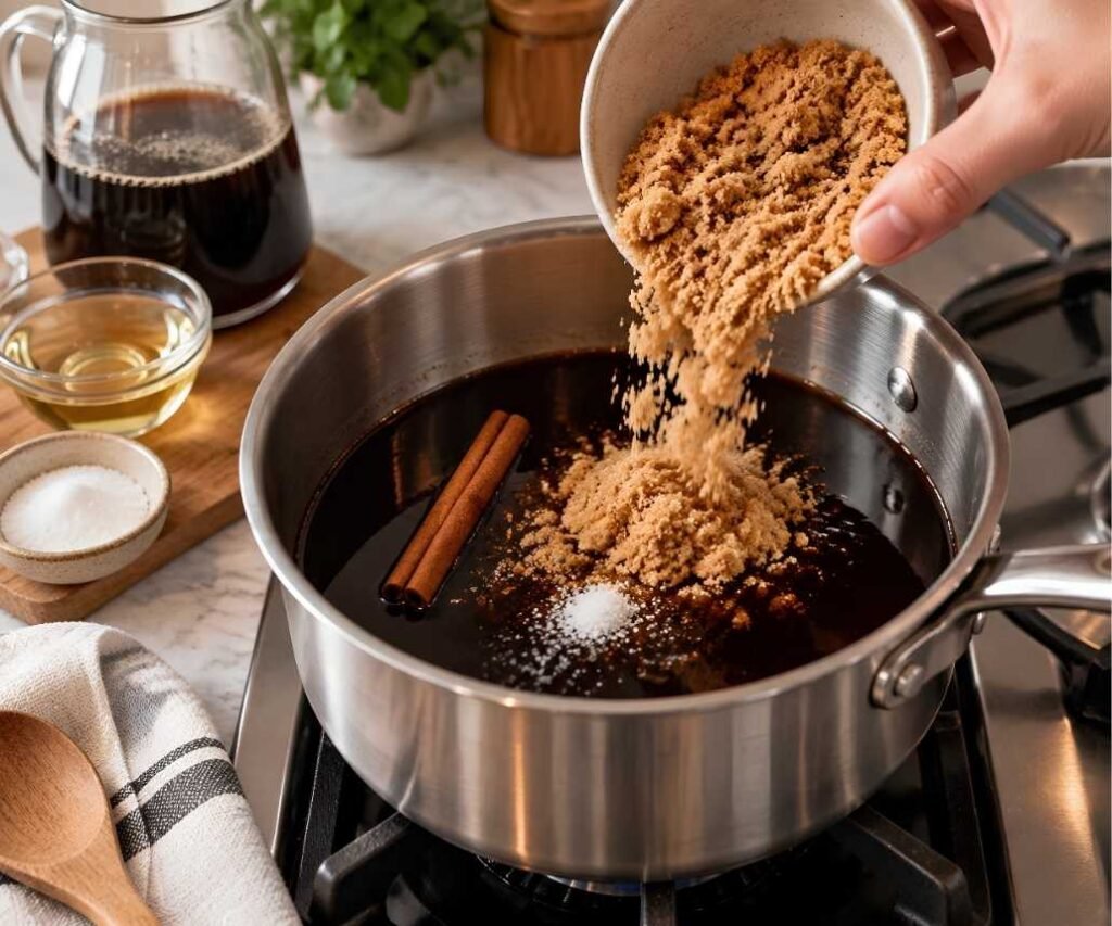 Combine and Dissolve
Pour the coffee into a heavy-bottomed saucepan.