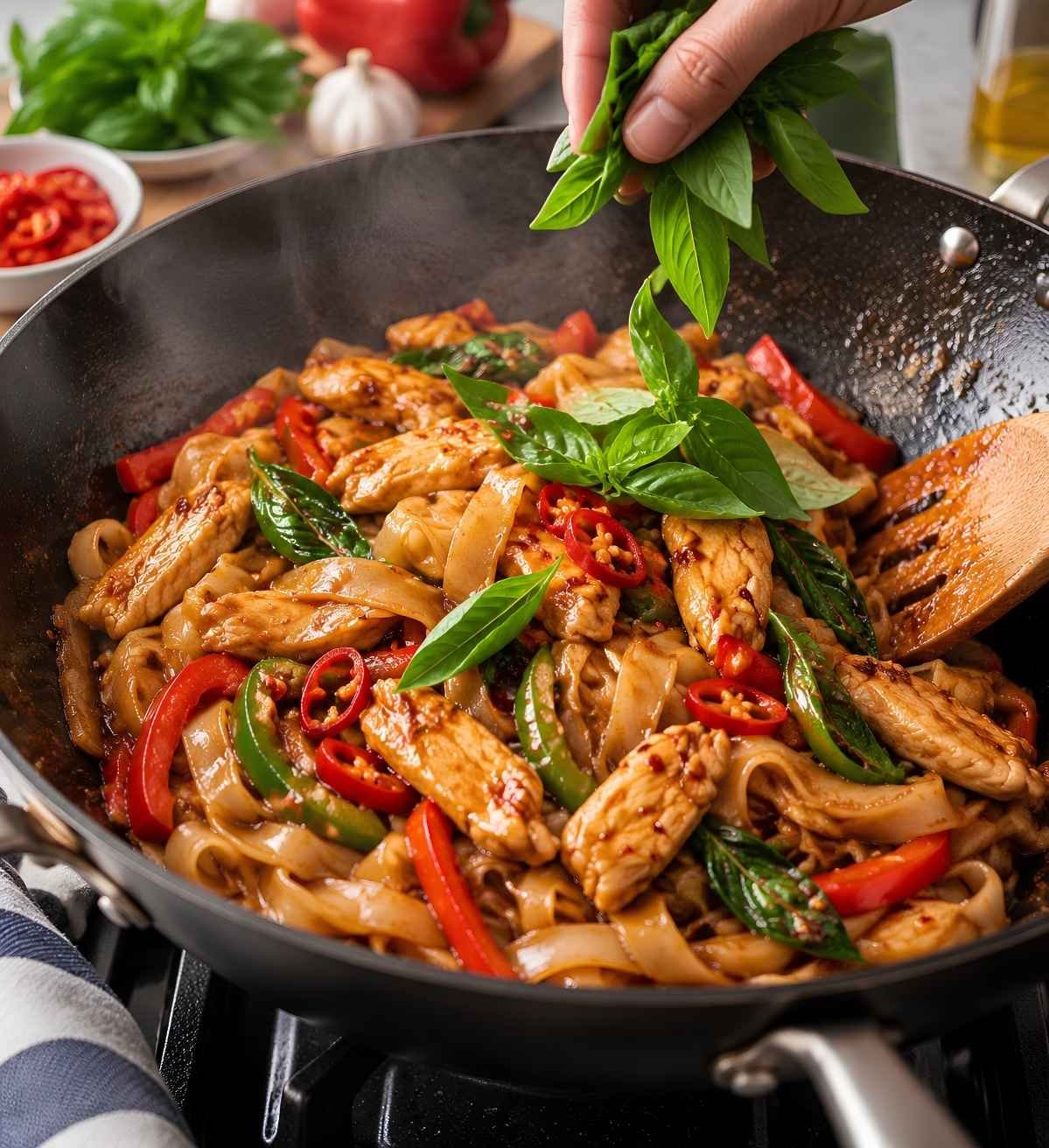 Combine and Finish Add the drained noodles and cooked chicken back into the pan