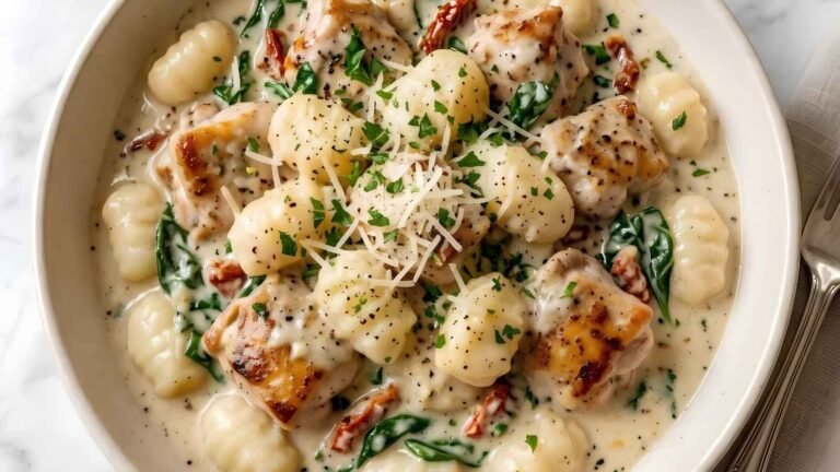 reamy Chicken and Gnocchi Recipe This creamy chicken and gnocchi recipe is the perfect comforting dinner for anyone craving a rich, restaurant-quality Italian-inspired meal at home. It combines seared chicken and pillowy potato gnocchi with a velvety