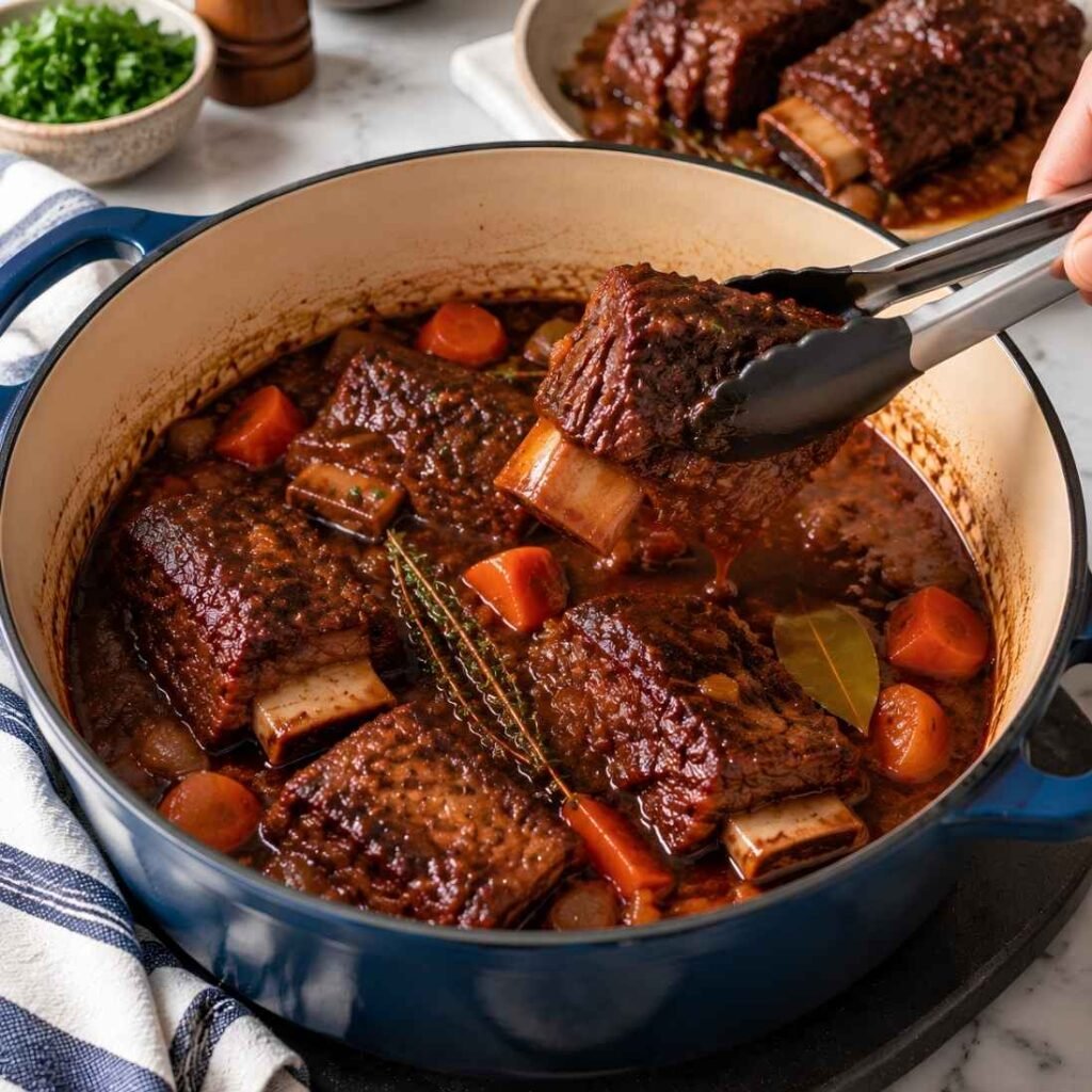 Finish the SauceFor a smoother sauce, remove the ribs and strain the cooking liquid.