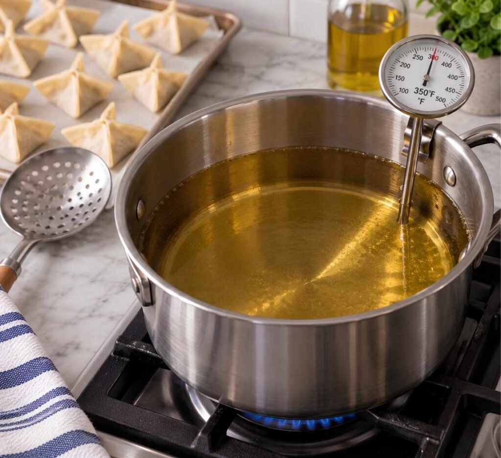 Heat the Oil. Pour 2 inches of oil into a deep skillet or pot and heat to 350°F (175°C),