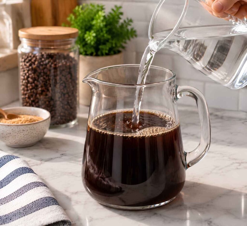 Mix the Drink. Remove the chilled coffee from the fridge