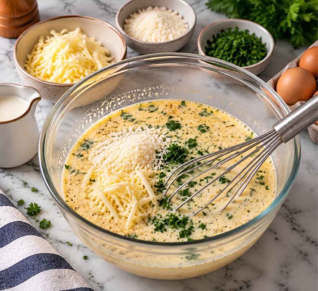 Mix the Filling In a large bowl, whisk together the eggs and cream until smooth.