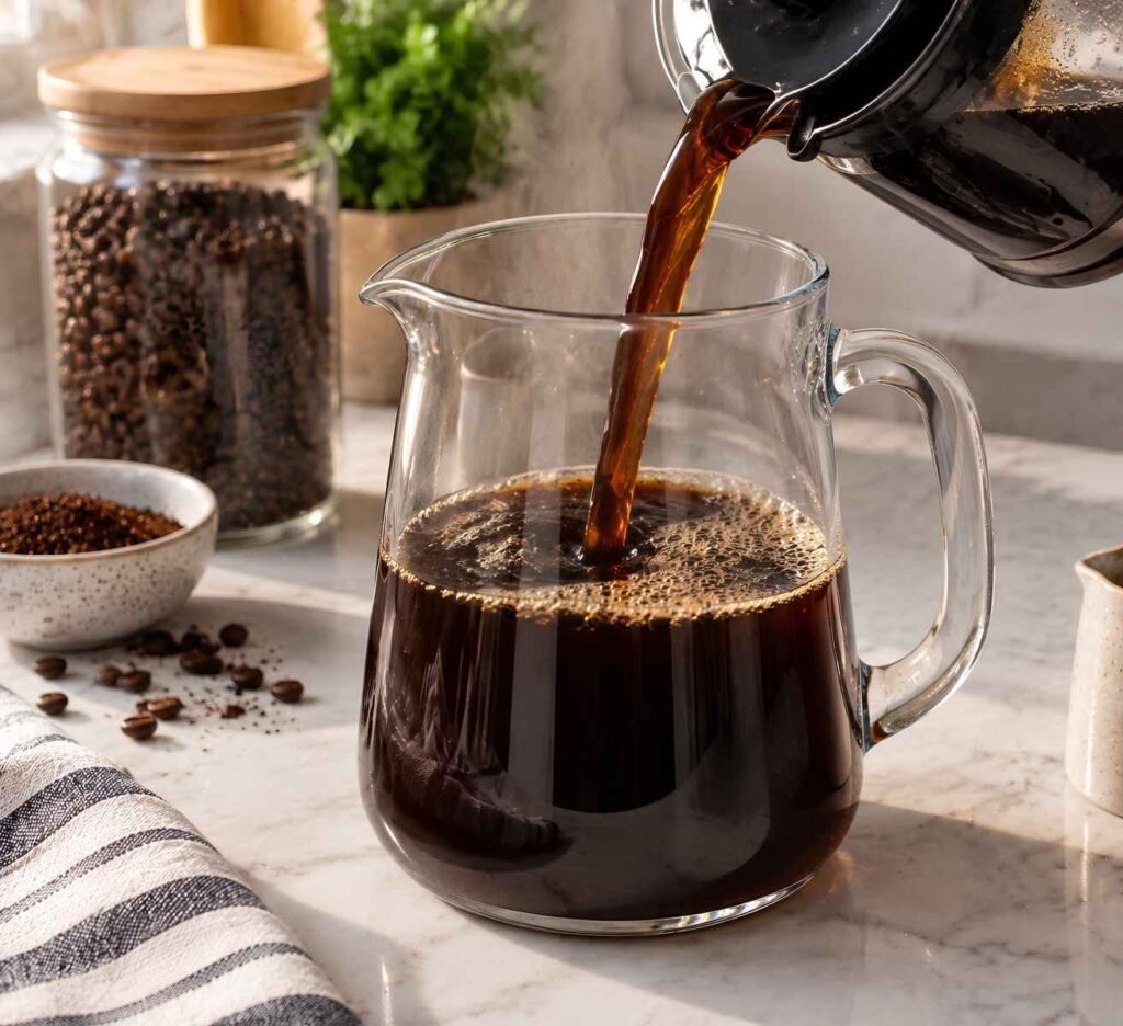 Prep the Coffee Brew your favorite dark roast coffee. 