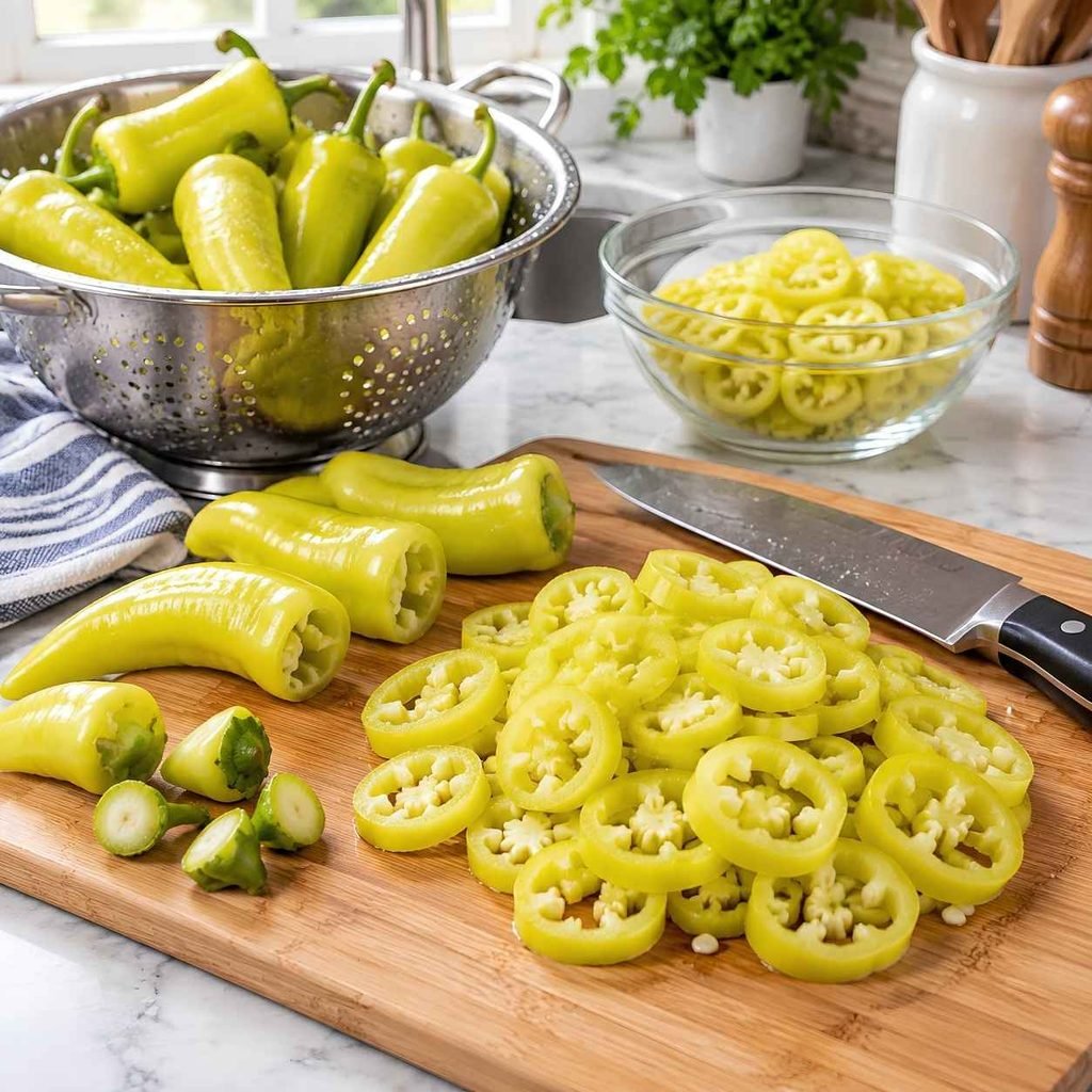 Wash the banana peppers under cold running water.