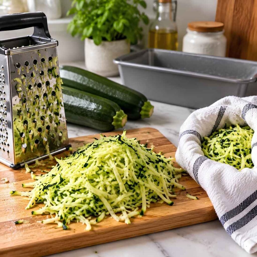 Prep the ZucchiniPreheat your oven to 350°F (175°C) and grease a 9×5-inch loaf pan or line it with parchment paper.